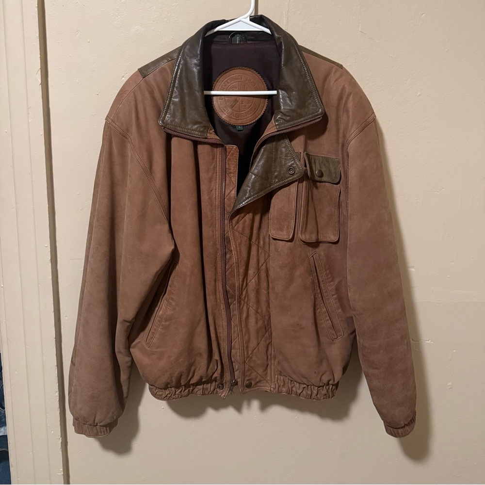 Vintage Hunting Horn Classic Leather Bomber Aviator Jacket Distressed Grunge M